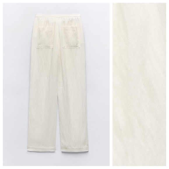 NWT. Zara Oyster-White Lyocell/Viscose Flowy Straight Leg Pants. Size L. - Picture 7 of 11